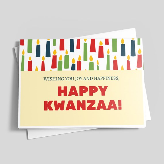 greeting card with colorful candle design and text