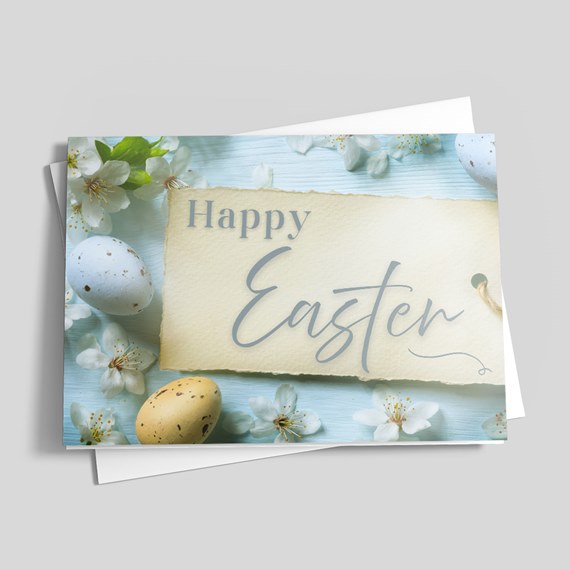 decorative card with flowers and eggs