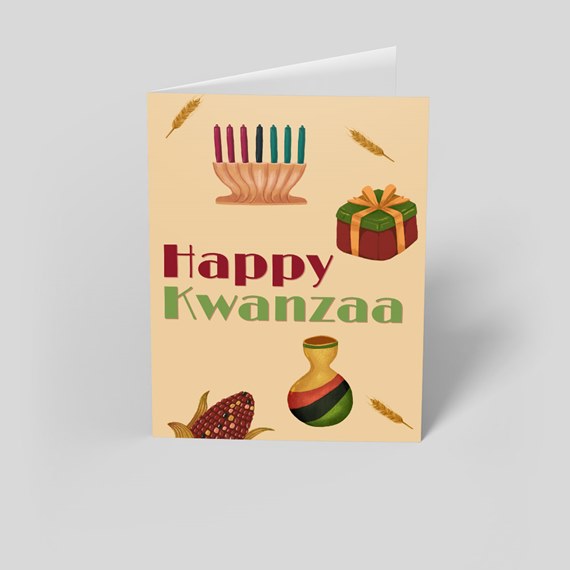 holiday greeting card with festive illustrations