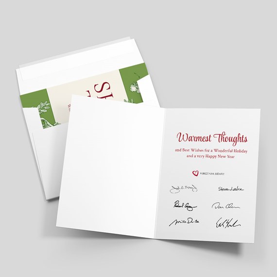 greeting card with floral design, text, and signatures