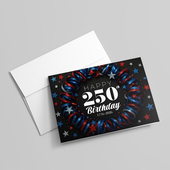 Birthday card with ribbon design and photo placeholder