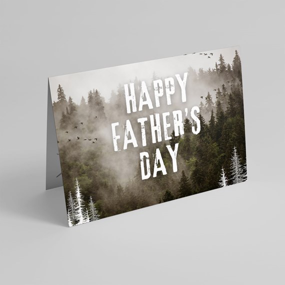 greeting card with forest background and text