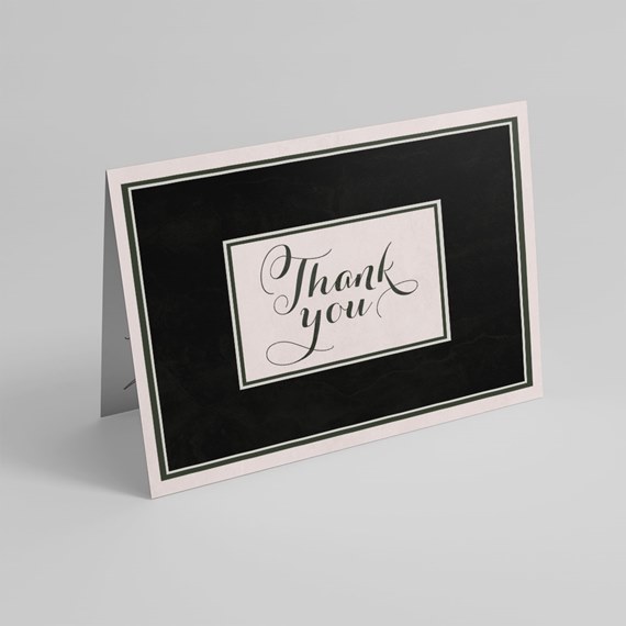 thank you card with elegant script and borders