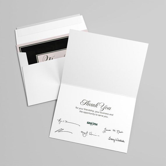 thank you card with signatures and logo placeholder