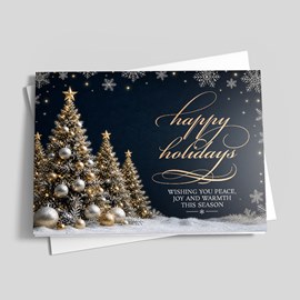 Navy Tree Night Holiday Card