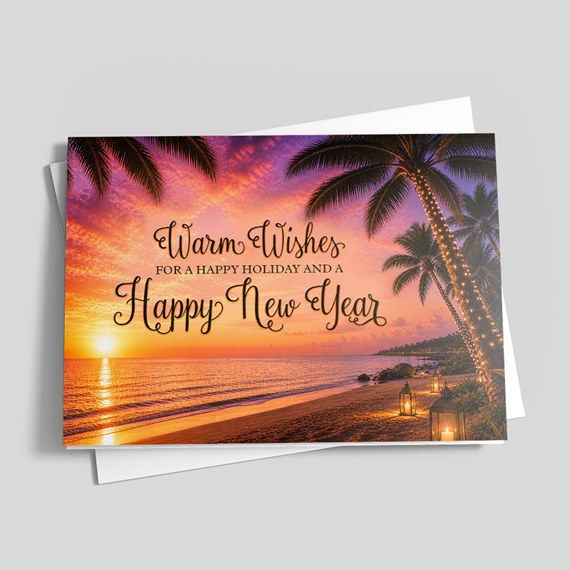 sunset beach scene with text, photo placeholder
