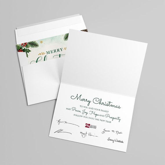 Christmas card with decorative front and interior greeting