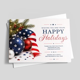 Patriotic Holly Ribbon Holiday Card