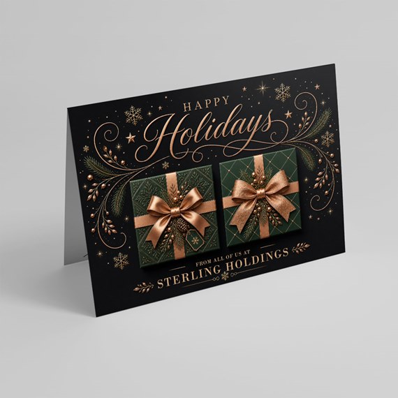 greeting card with holiday theme and gift boxes