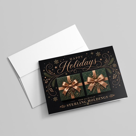 holiday card with gift boxes, customizable text area