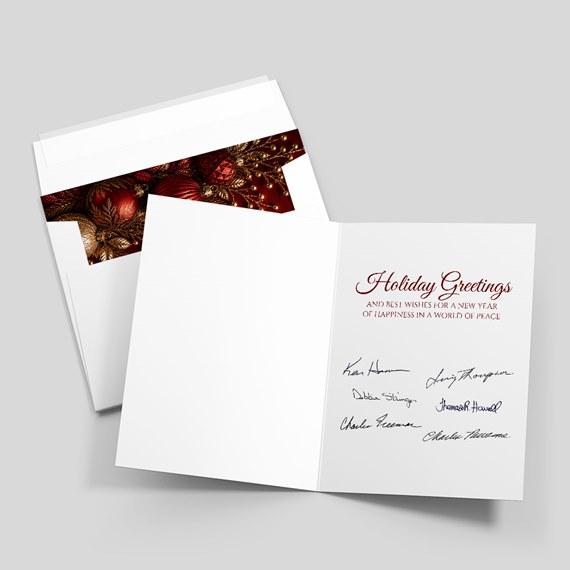 holiday greeting card with decorative lining and printed text