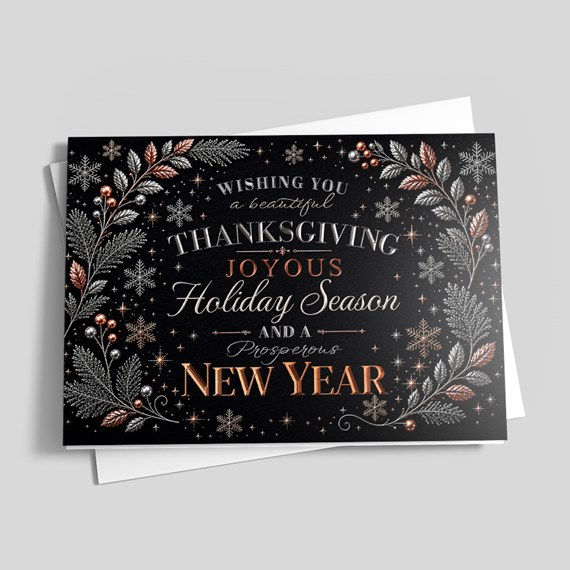 decorative greeting card with text and foliage design