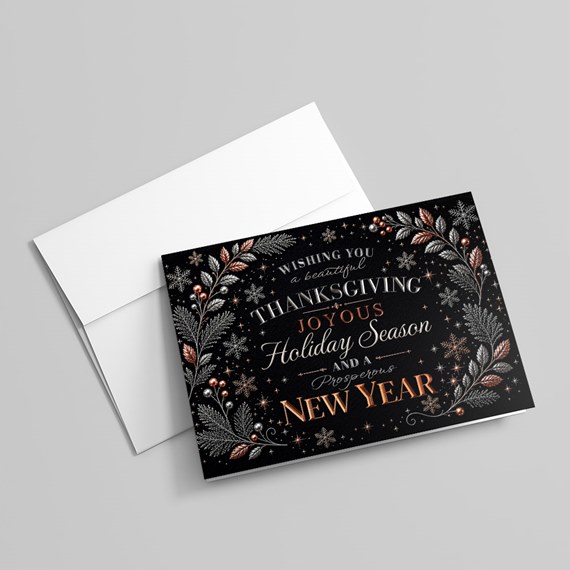 floral design card with holiday text