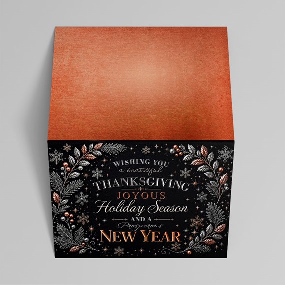 decorative envelope with holiday greeting and photo placeholder