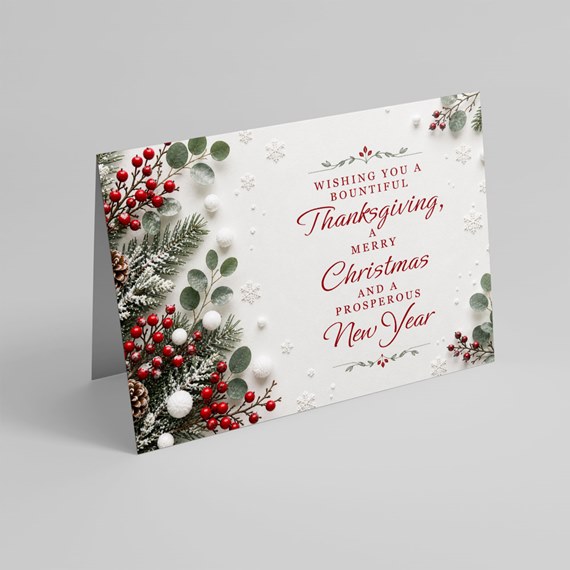 seasonal greeting card with holiday motifs and text