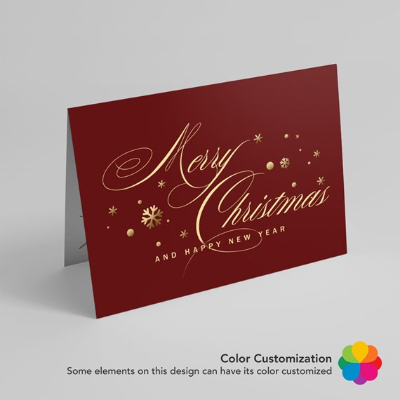 burgundy card with gold text and decorative elements