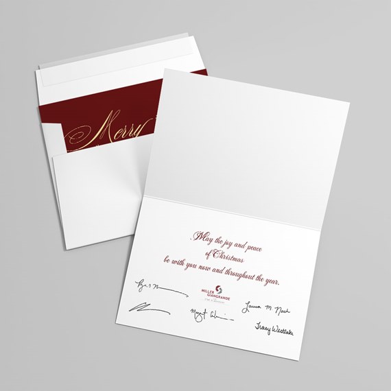 folded card with decorative text and signatures
