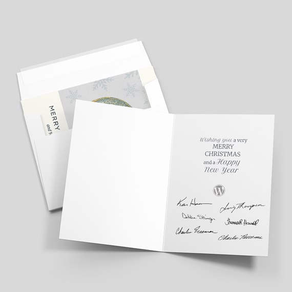 holiday card with snowflake design and photo area