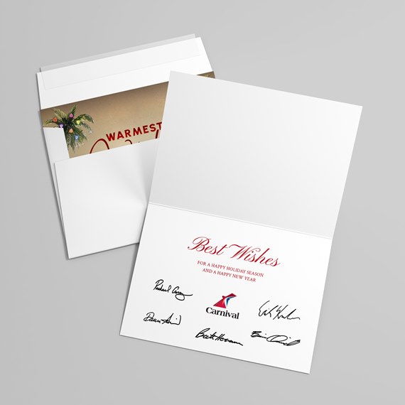 greeting card with festive design and palm tree