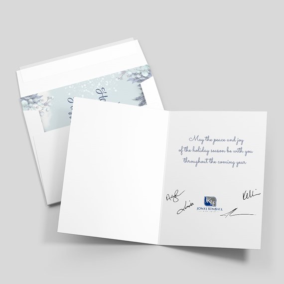 greeting card with snowy design and customizable text area