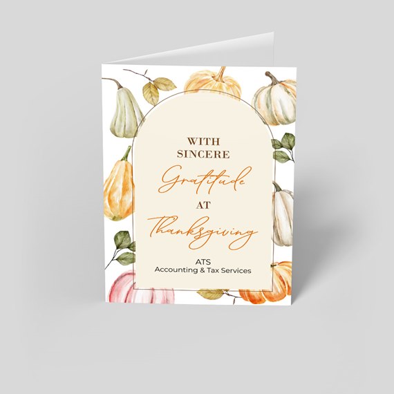 greeting card with gourd illustrations and customizable text area