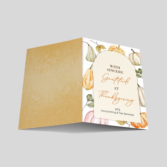 card design with pumpkin illustrations and beige background