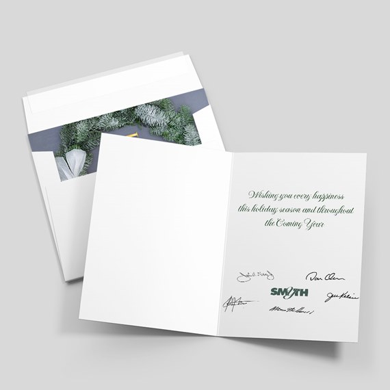 open holiday card with white interior