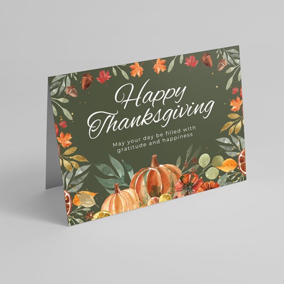 Thanksgiving card with text and autumn decorations