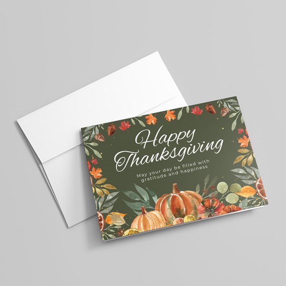 Thanksgiving card with autumn design and text