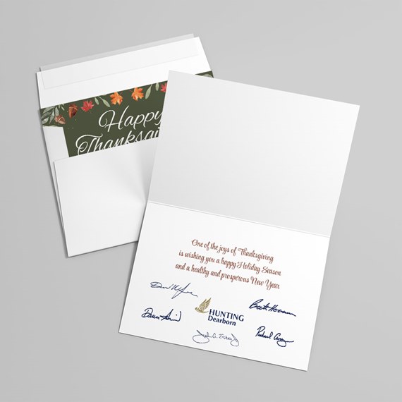 thanksgiving card with autumn leaves design and message