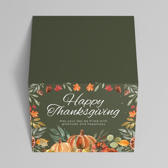 autumn-themed holiday card with thanksgiving message