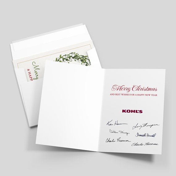 greeting card with holiday message and logo placeholder