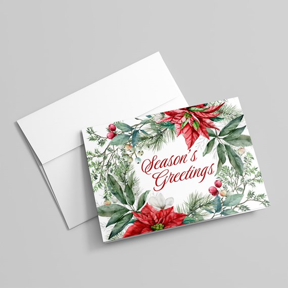 holiday card with floral design and text area