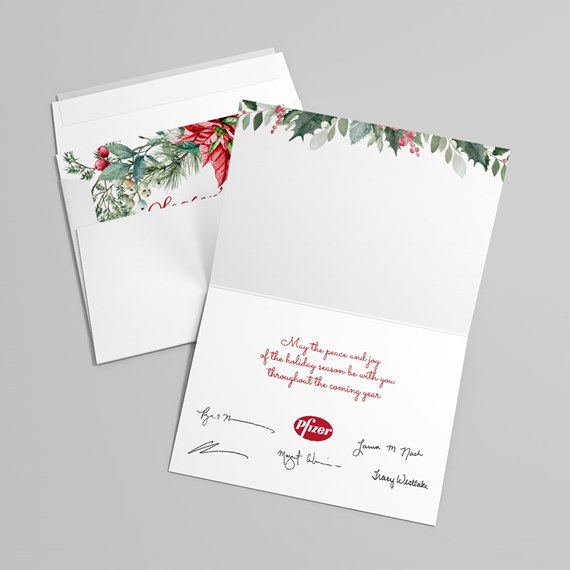 holiday card with floral design and message area