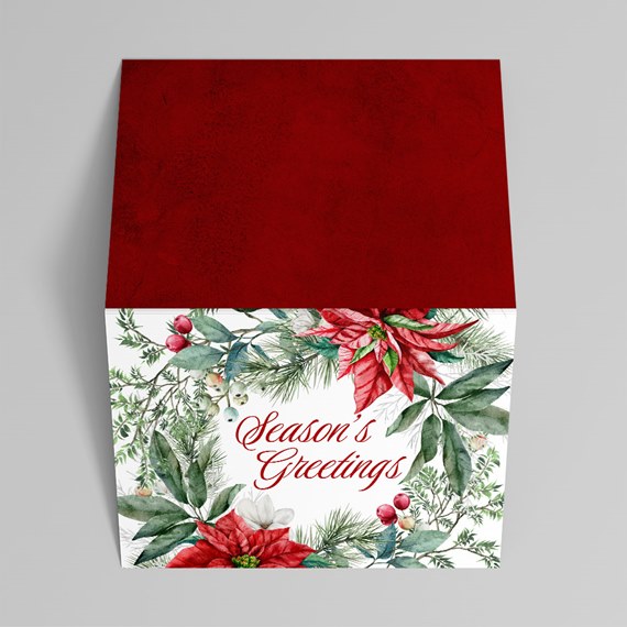 holiday card with floral design and customizable text area