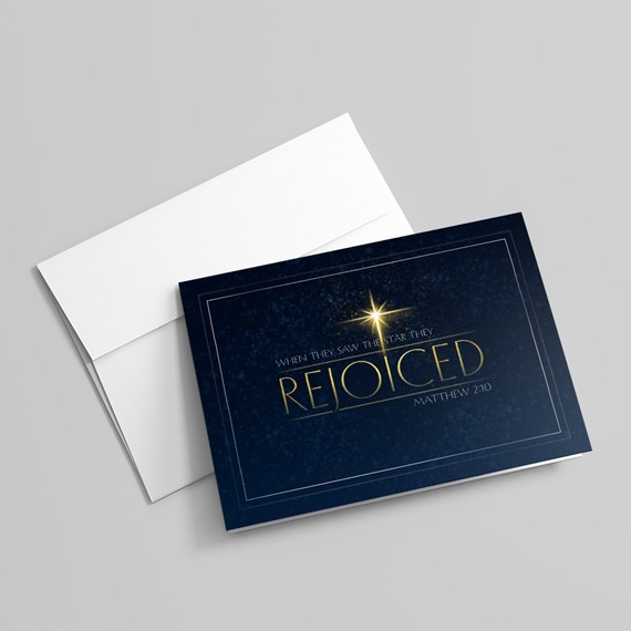greeting card with star design and gold text