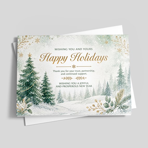 holiday card with winter scene and photo area