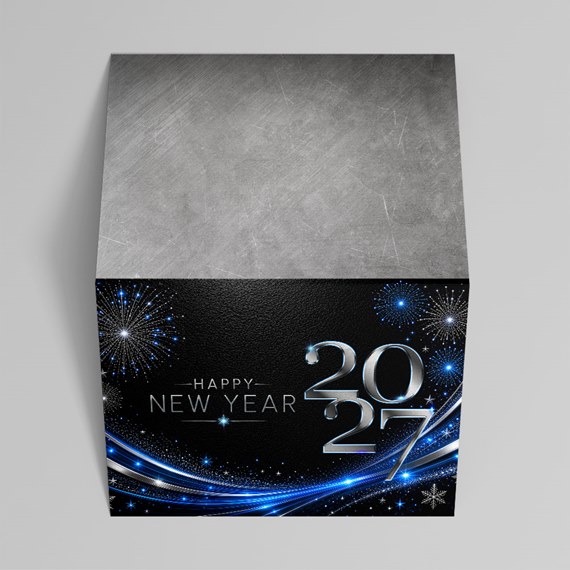 decorative new year cube with fireworks and customizable text area