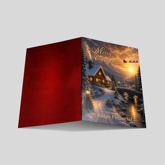 folded card with snowy scene and merry christmas text