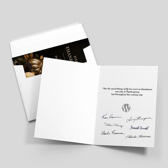 thanksgiving card with photo area and signature placeholders