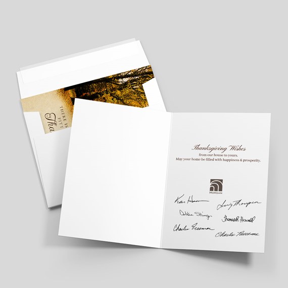 greeting card with thanksgiving message and nature design