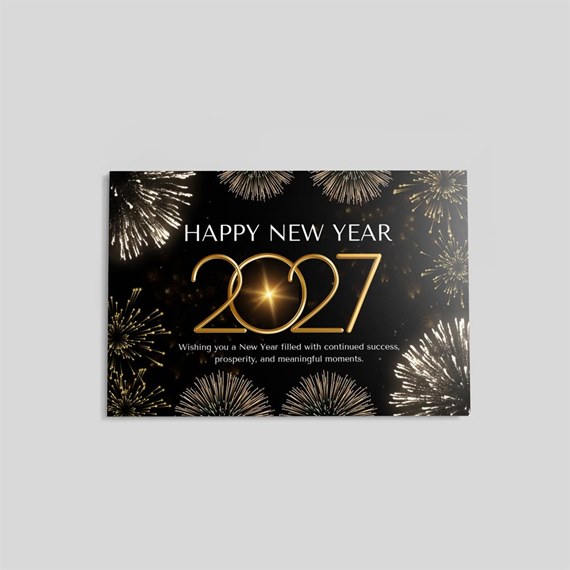 New Year postcard design with fireworks and customizable text area