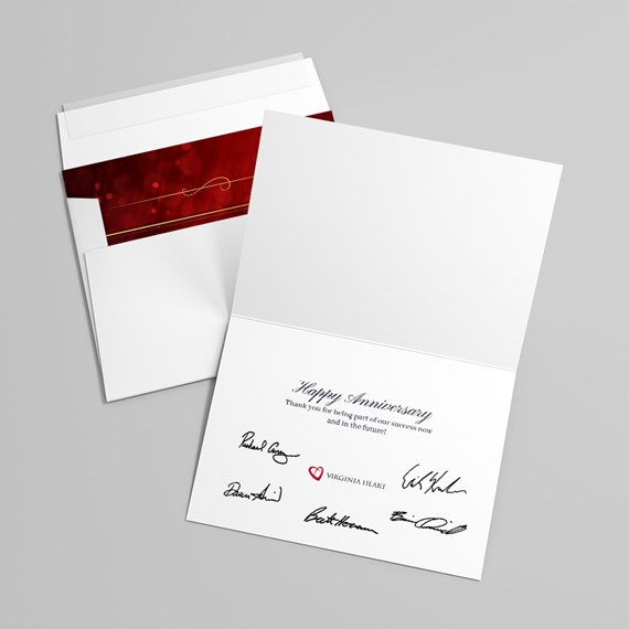 anniversary card with signatures and red envelope design