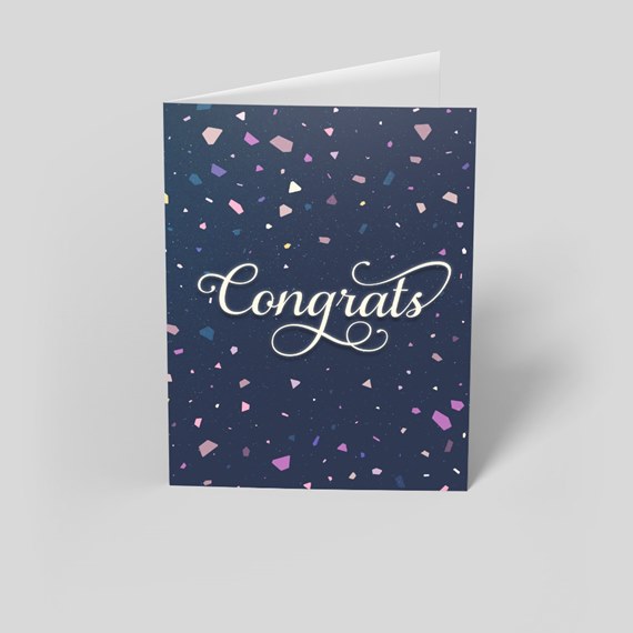 greeting card with confetti design and 'Congrats' text