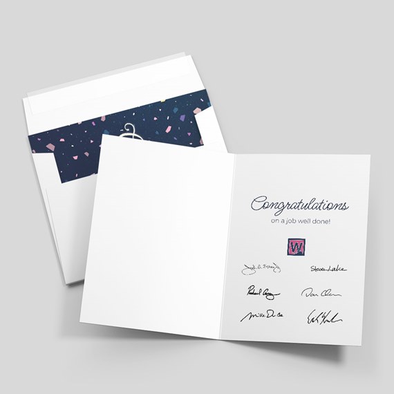 greeting card with confetti design and congratulatory text