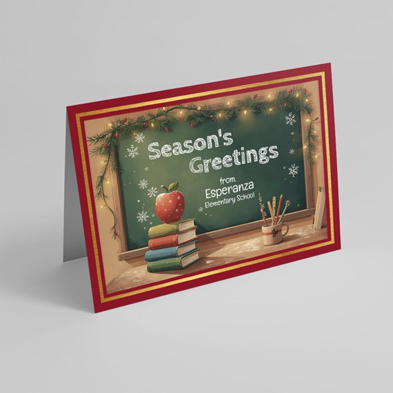 holiday card with chalkboard design and apple