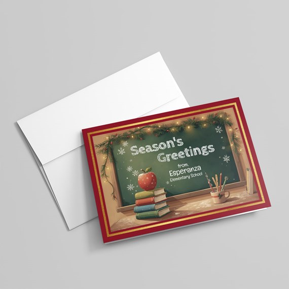 holiday greeting card with chalkboard design and apple