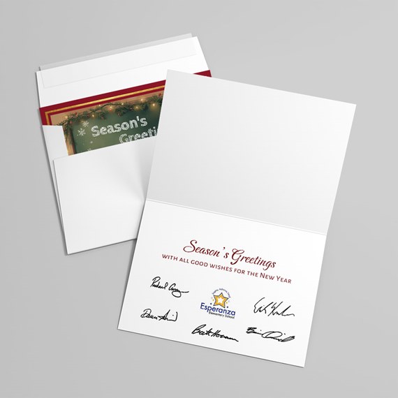 greeting card with decorative border and logo placeholder