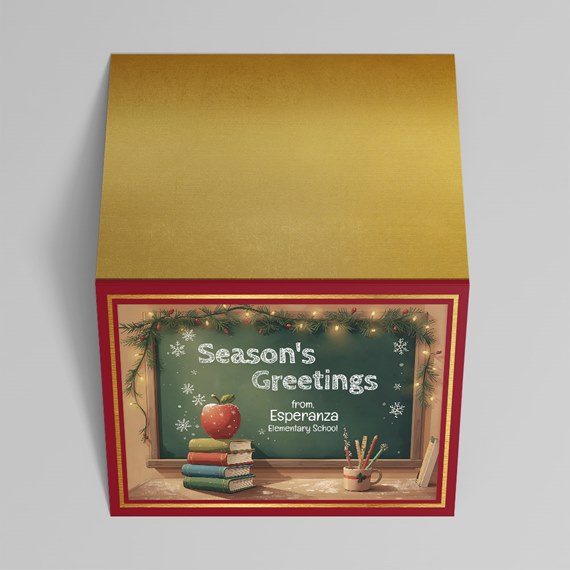 seasonal greeting card with chalkboard design and apple