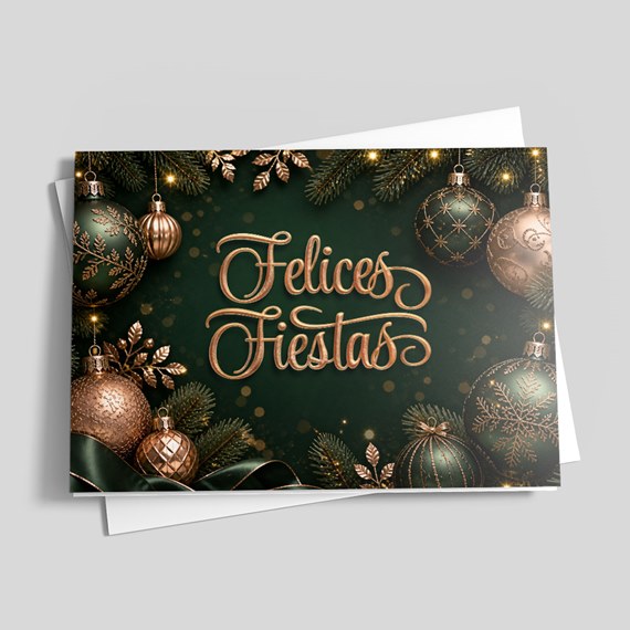 holiday card with ornaments and text placeholder
